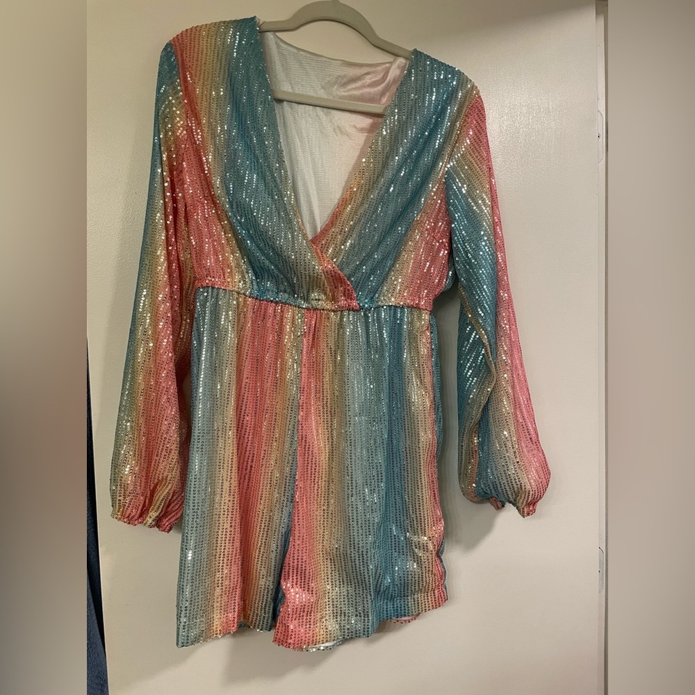 Rainbow Sequin Taylor Swift long sleeve romper